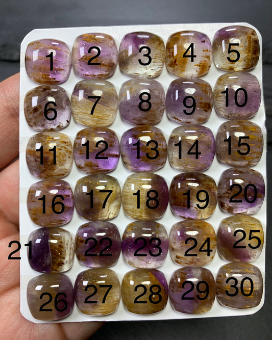 Amethyst Cacoxenite square cushion 12x12mm Cabochon - Calibrated cabochons