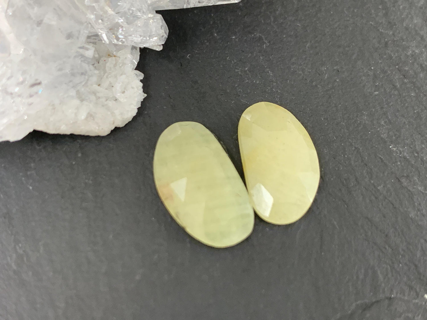 Faceted Yellow Sapphire pair 8x15x3mm cabochon