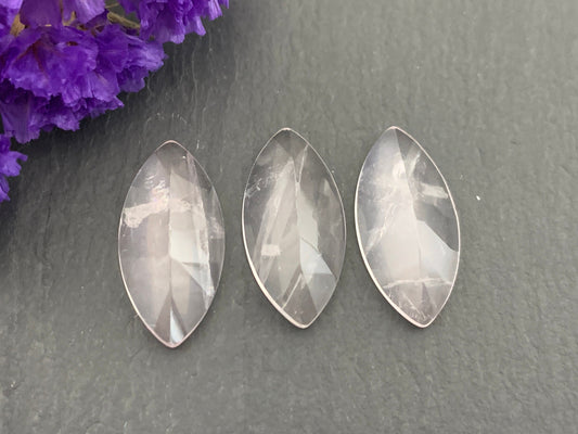 Faceted Rose Quartz marquise 10x20mm cabochon - Calibrated cabochons