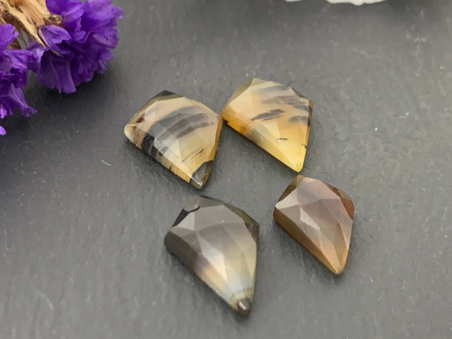 Faceted Montana Agate kite 10-12mm long cabochon