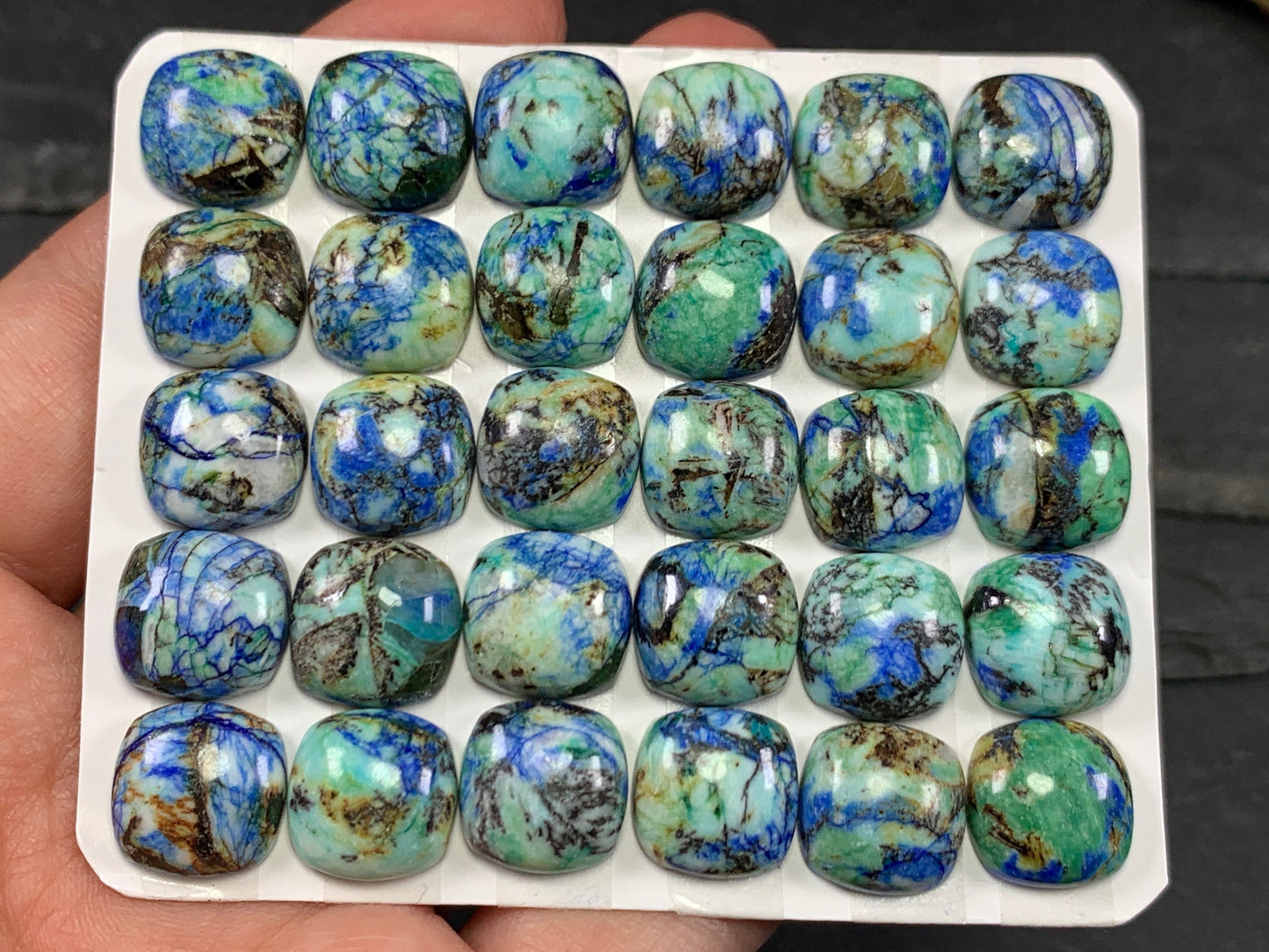 Azurite square cushion 12mm cabochon - Calibrated cabochons