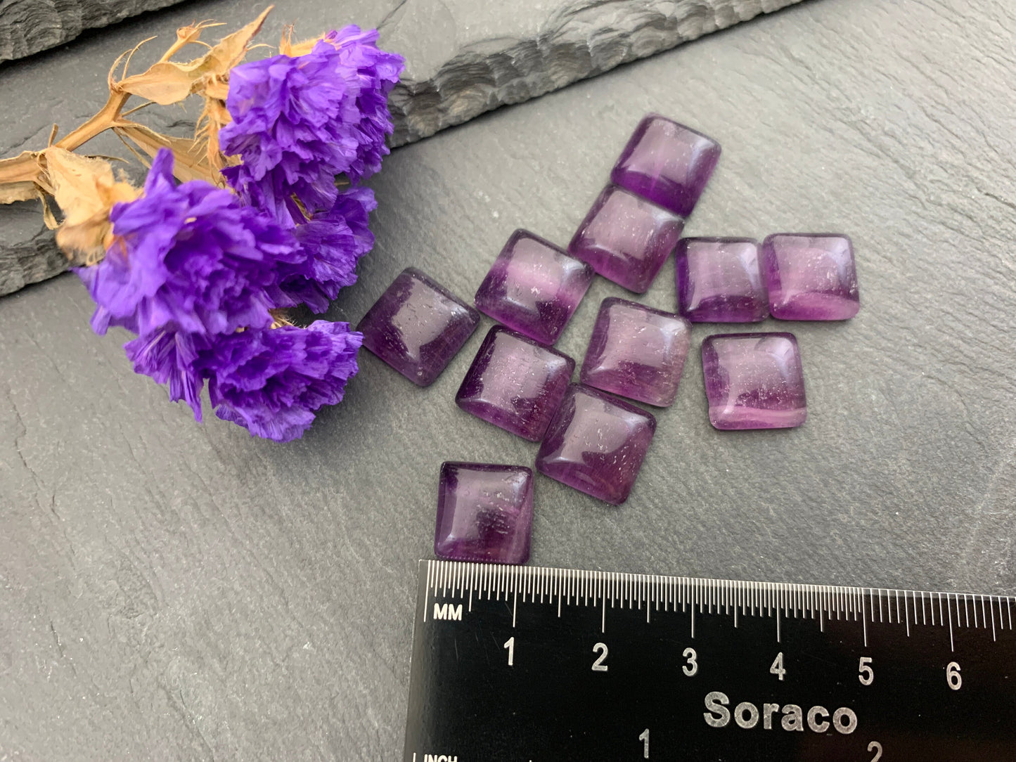 Purple Fluorite square 12mm Cabochon - Calibrated Cabochons