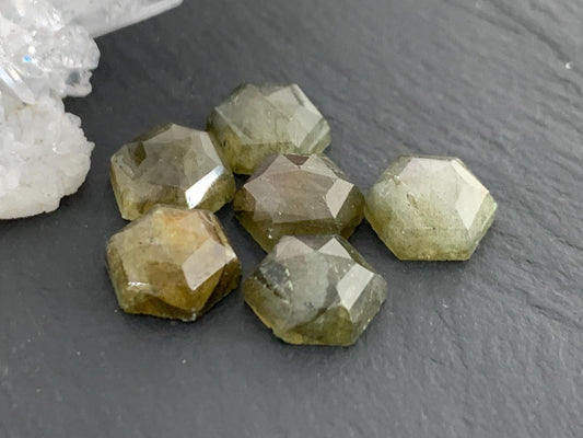 Discounted Faceted Labradorite hexagon 8mm cabochon| lot of 6 pieces