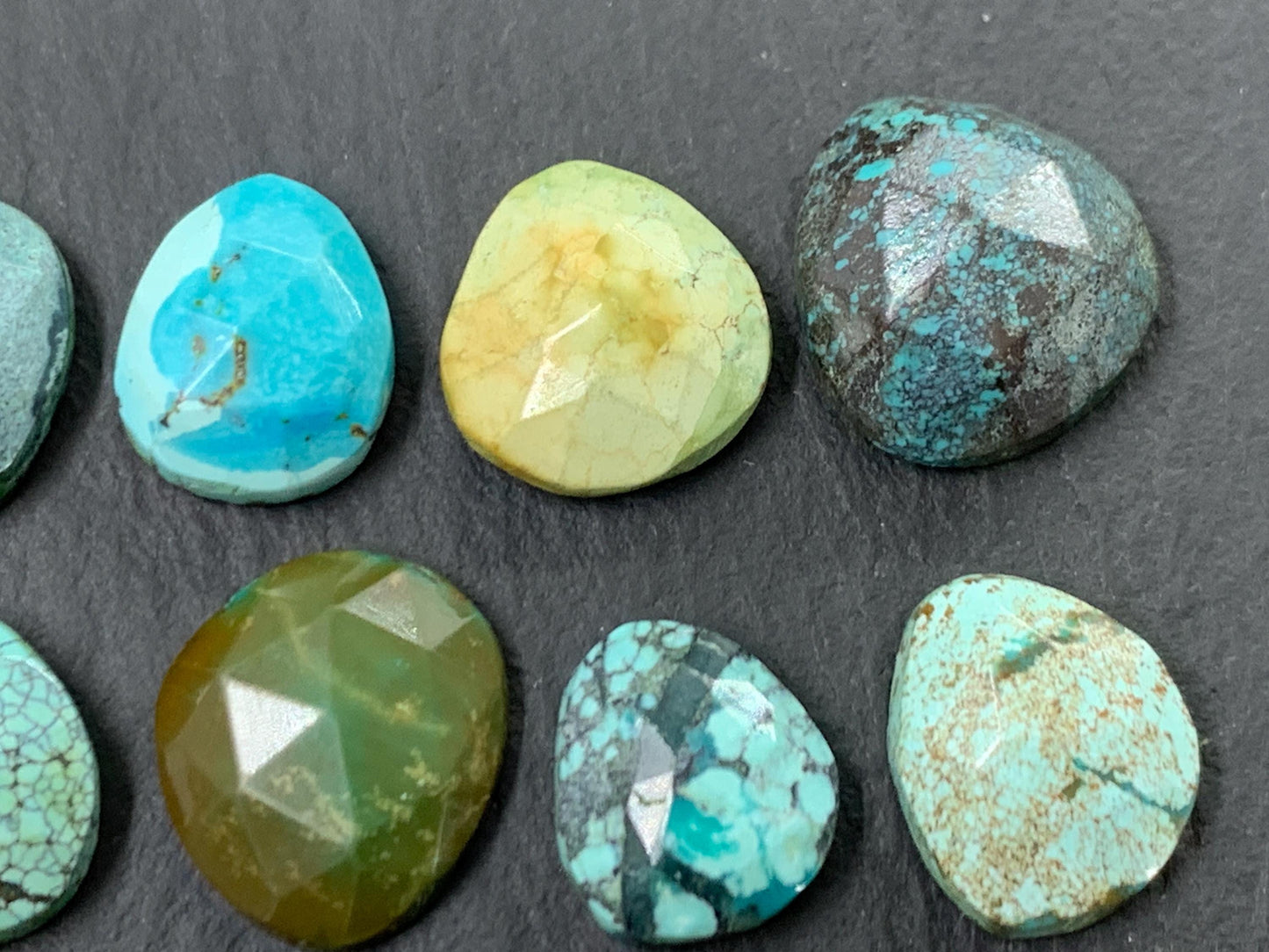 Faceted Tibetan Turquoise Pair long Cabochon - Hand Cut Cabochon