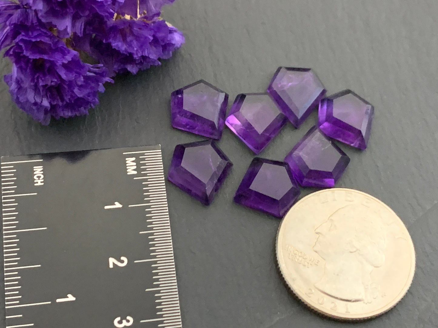 Faceted Amethyst diamond 12x12mm cabochon