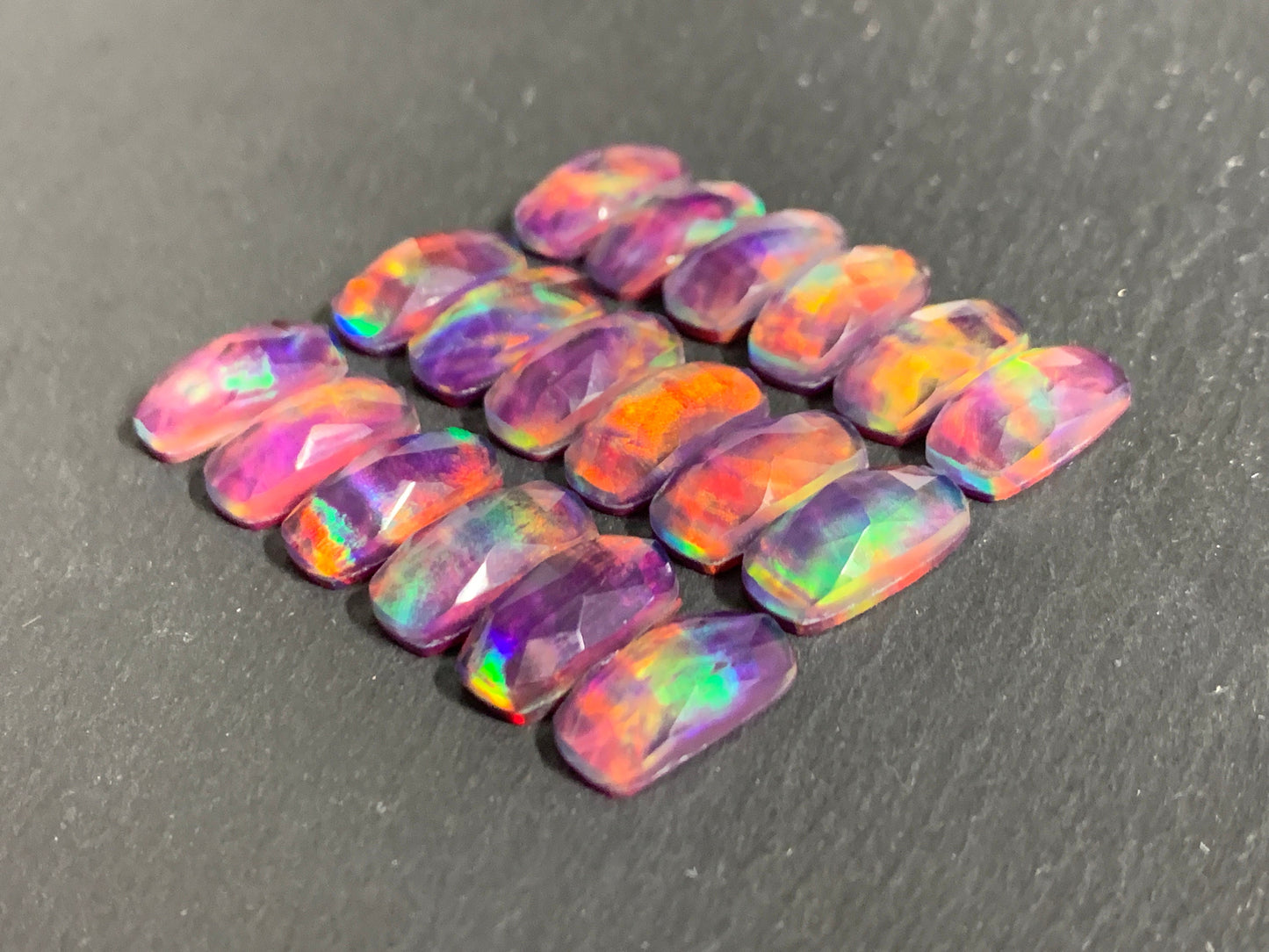Faceted Aurora Opal 7x14mm cabochon - Doublet cabochon