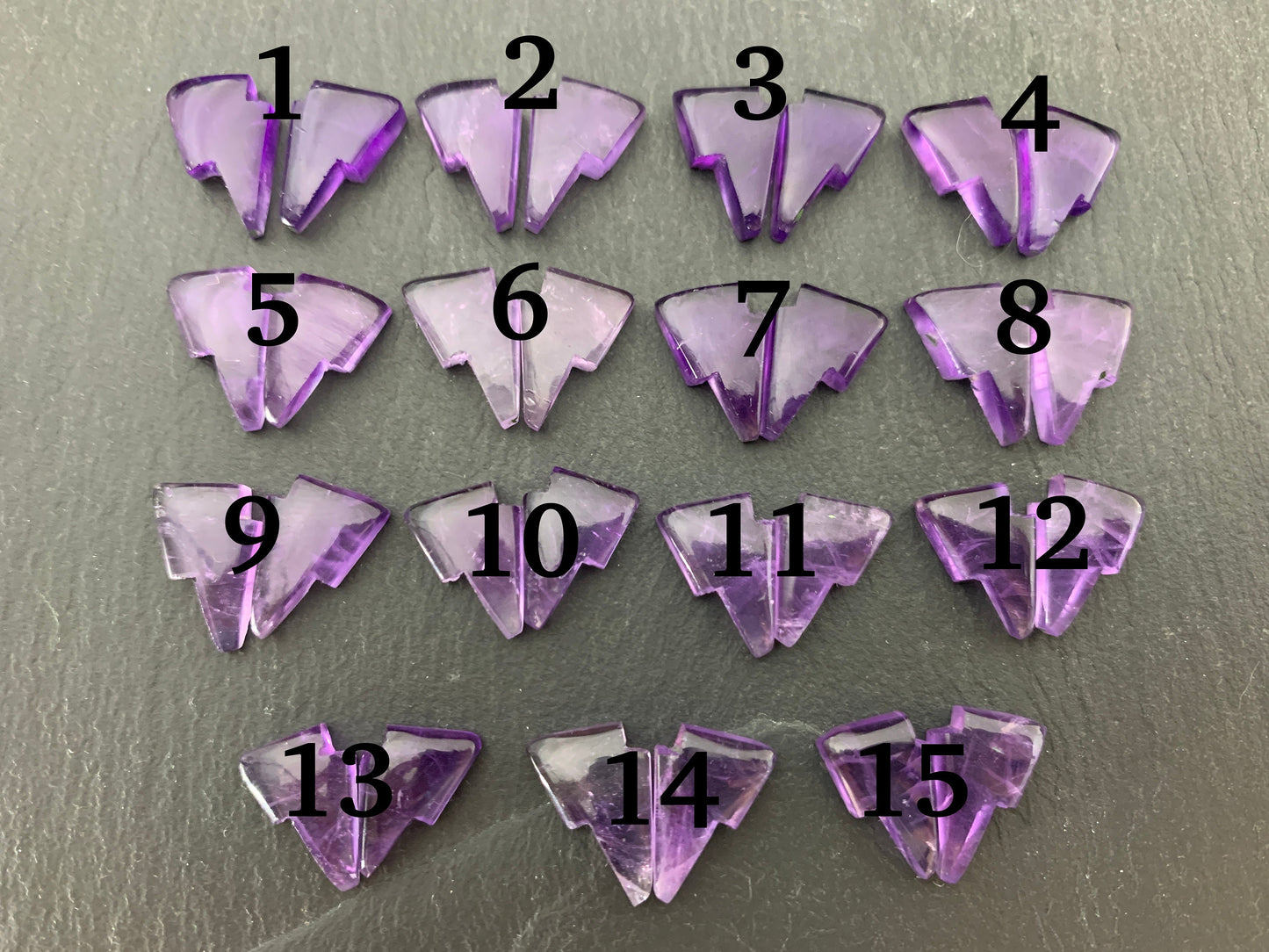Amethyst lightning bolt pair 9x13mm cabochon