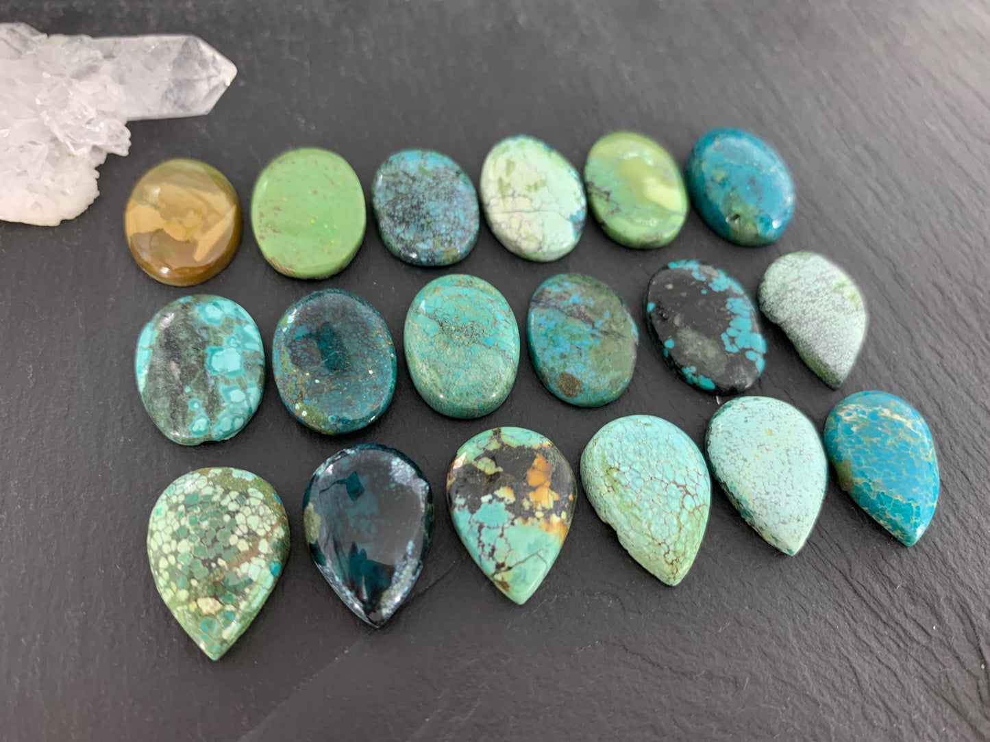 Tibetan Turquoise Cabochon Pear, Oval 13x18mm Natural Gemstone Hand Cut Stone