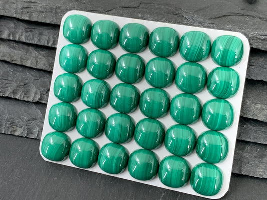 Malachite square cushion 12mm cabochon - Calibrated cabochons
