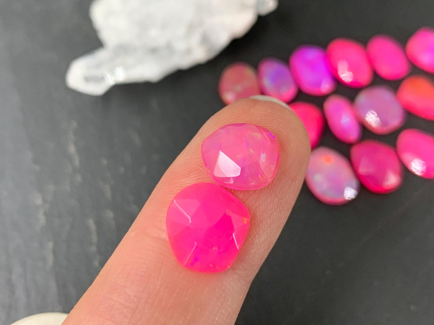 Faceted Pink Ethiopian Opal 9-11mm long cabochon