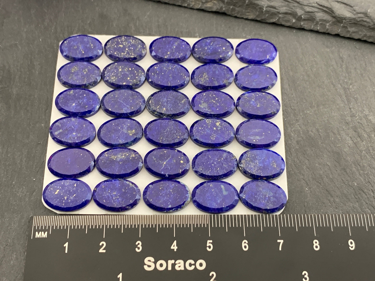 Flat Lapis Lazuli oval 10x14mm cabochon with facted edge - calibrated cabochons
