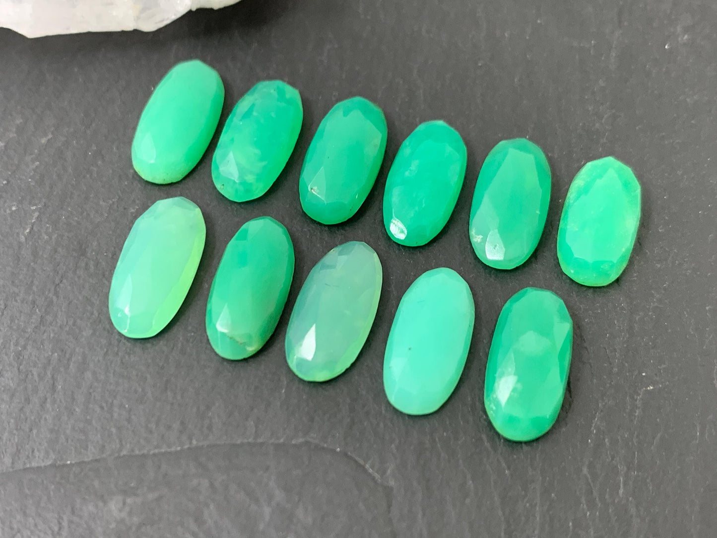 Faceted Chrysoprase Cabochon 7x15mm Oval Rose Cut Green Gemstone – Jewelry Supply