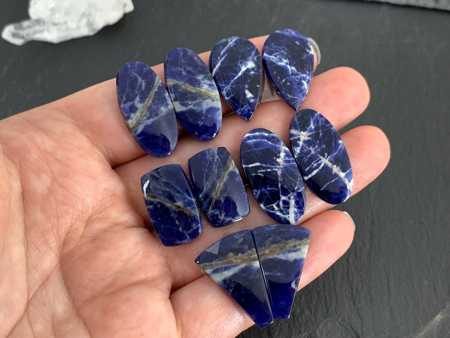 Natural Sodalite pair 18-24mm long cabochon - Select your pair of cabochons