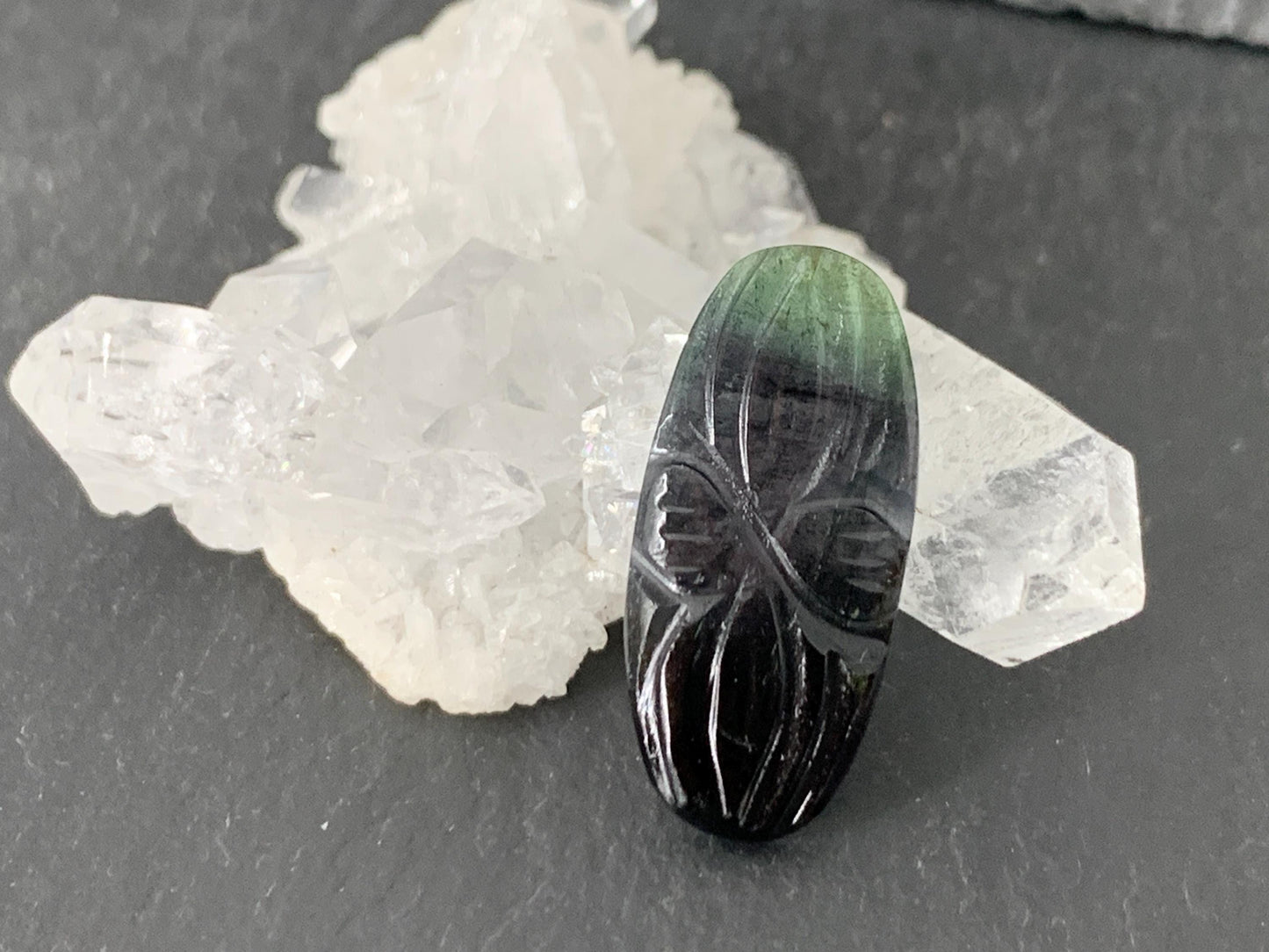 Carved Tourmaline 10x21x2mm cabochon