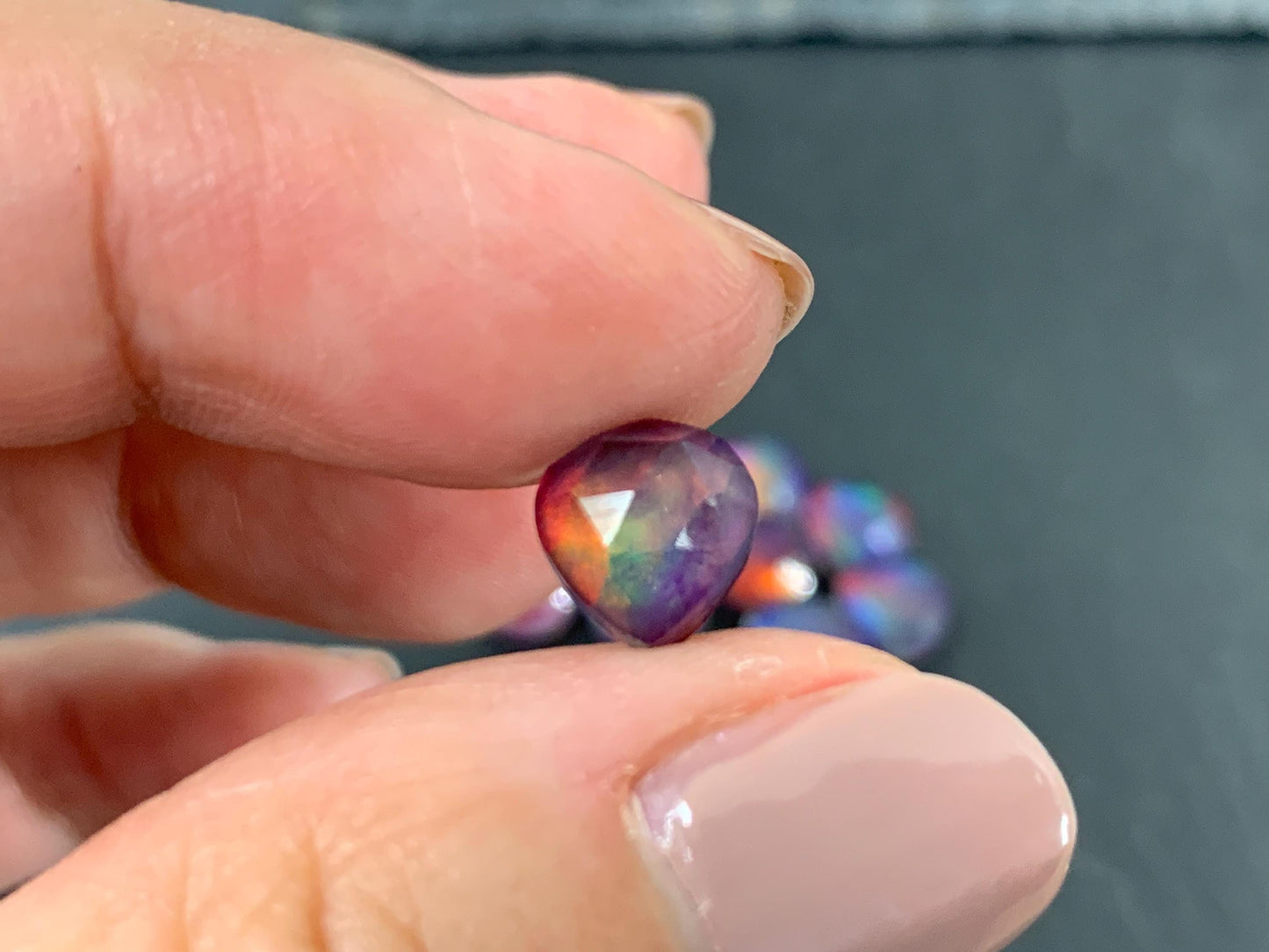 Faceted Aurora Opal pear 8mm cabochon - Doublet cabochons