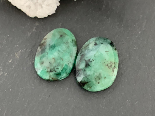 Faceted Emerald Pair 10x14x3mm cabochon