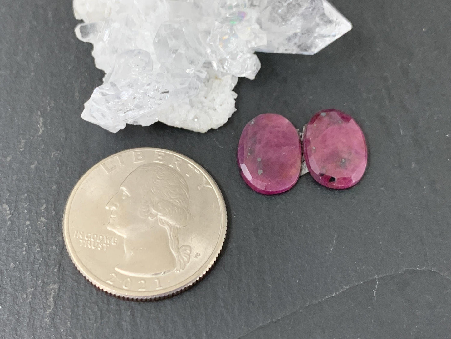 Faceted Ruby pair 10x13x3mm cabochon