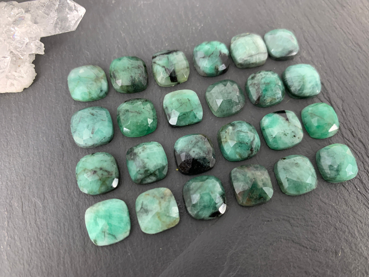 Faceted Emerald square 10mm cabochon