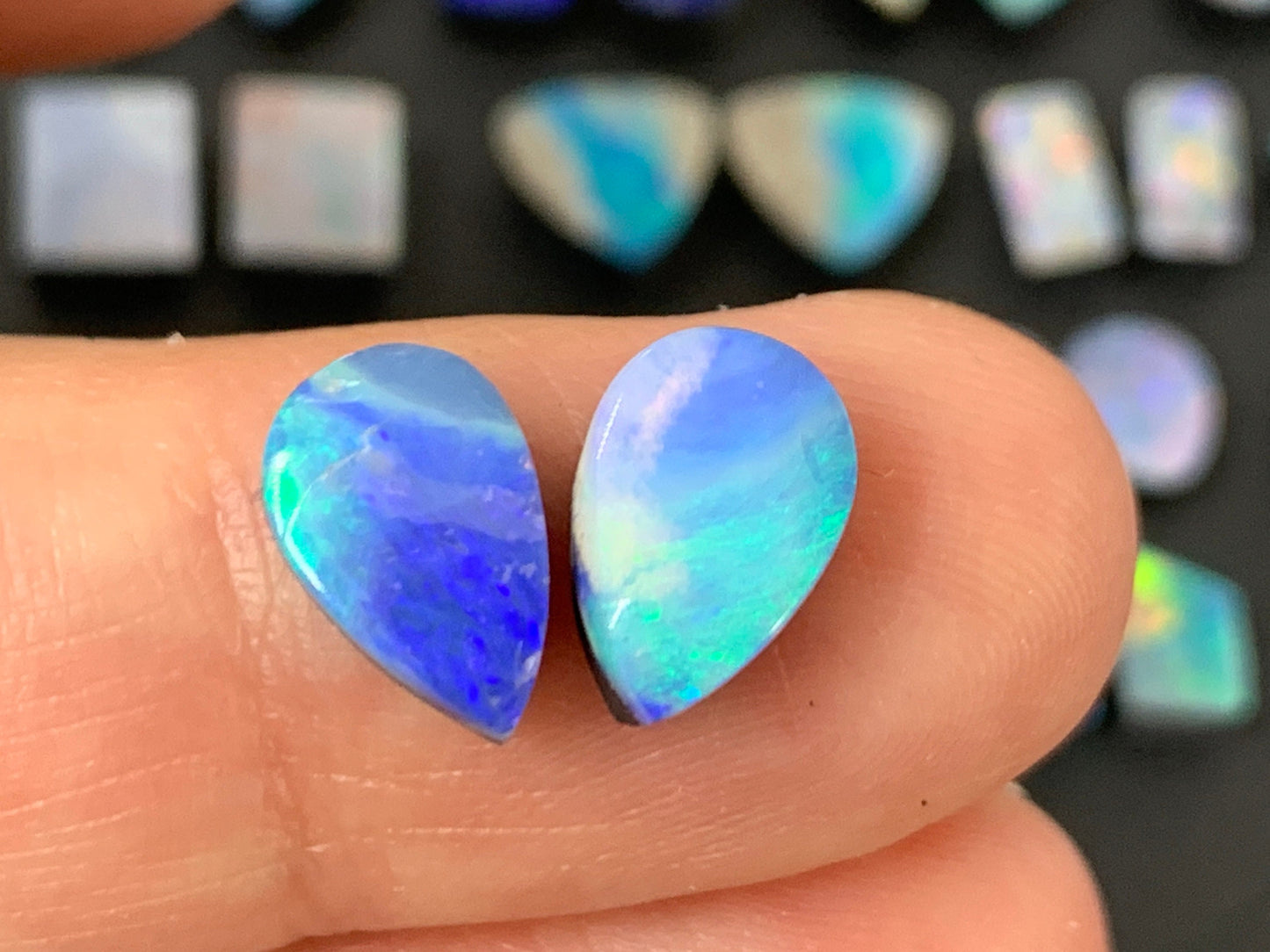 Australian Opal doublet pair 7-10mm long cabochon