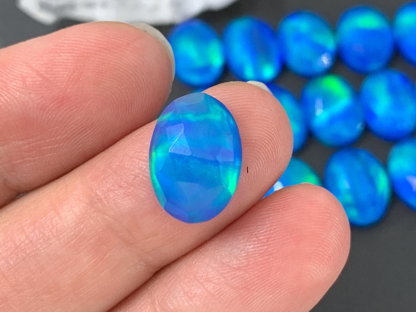 Faceted Aurora Opal oval 10x14mm doublet cabochons - Doublet cabochons