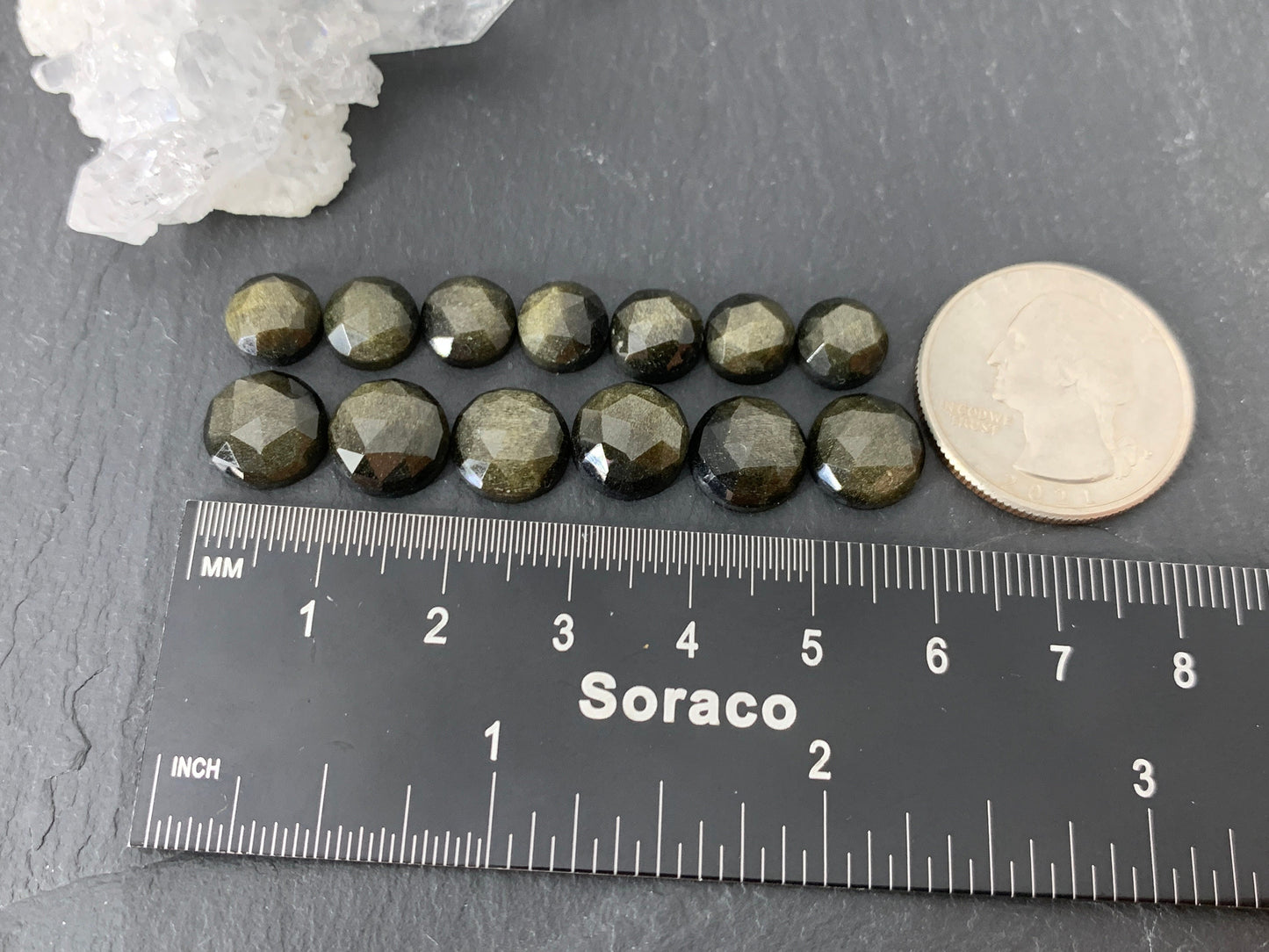 Faceted Gold Obsidian round 8 & ,10mm cabochon - Calibrated cabochons