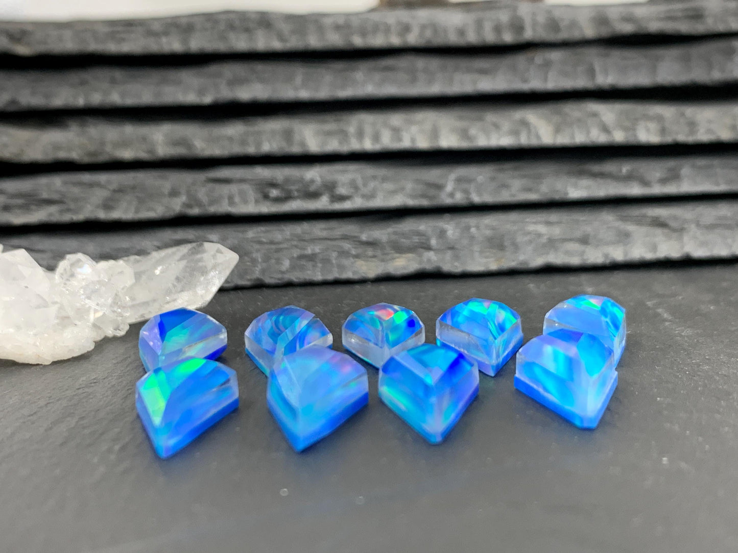 Faceted Aurora Opal kite 10x20mm cabochon - Doublet cabochons