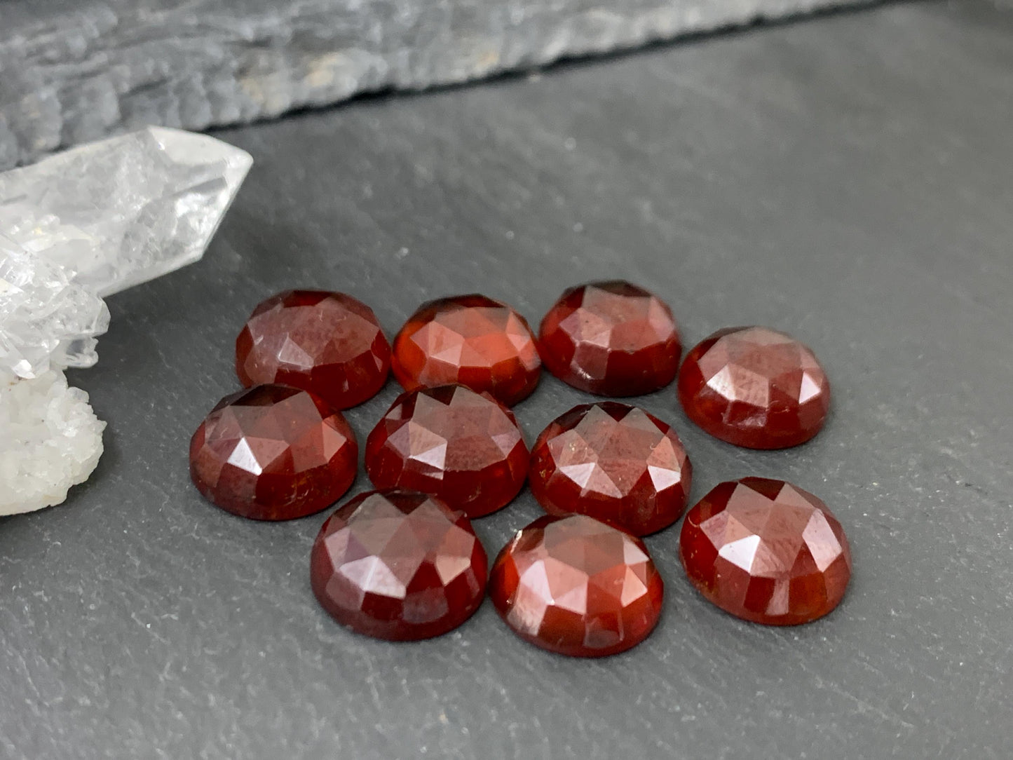 Faceted Hessonite Garnet round 10mm cabochon