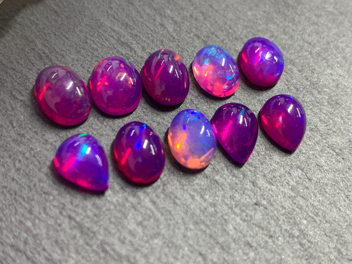Ethiopian Opal oval, pear 8-9mm long cabochon - Natural Opal smoked to purple color