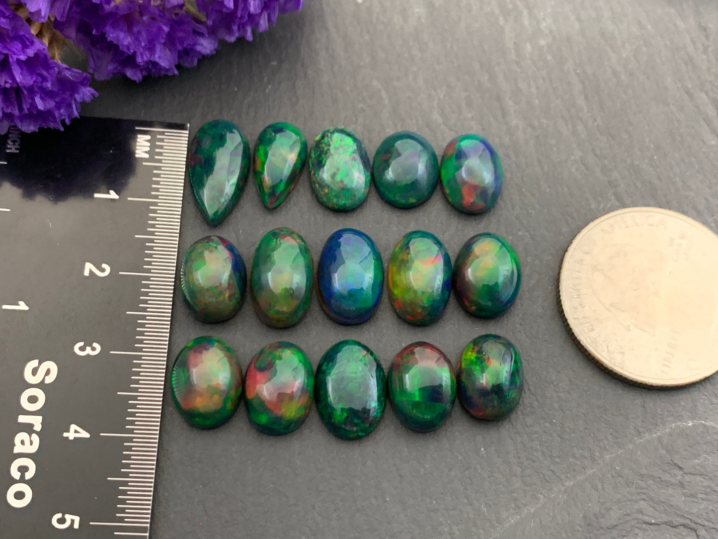 Black Ethiopian Opal 11-12mm long cabochon