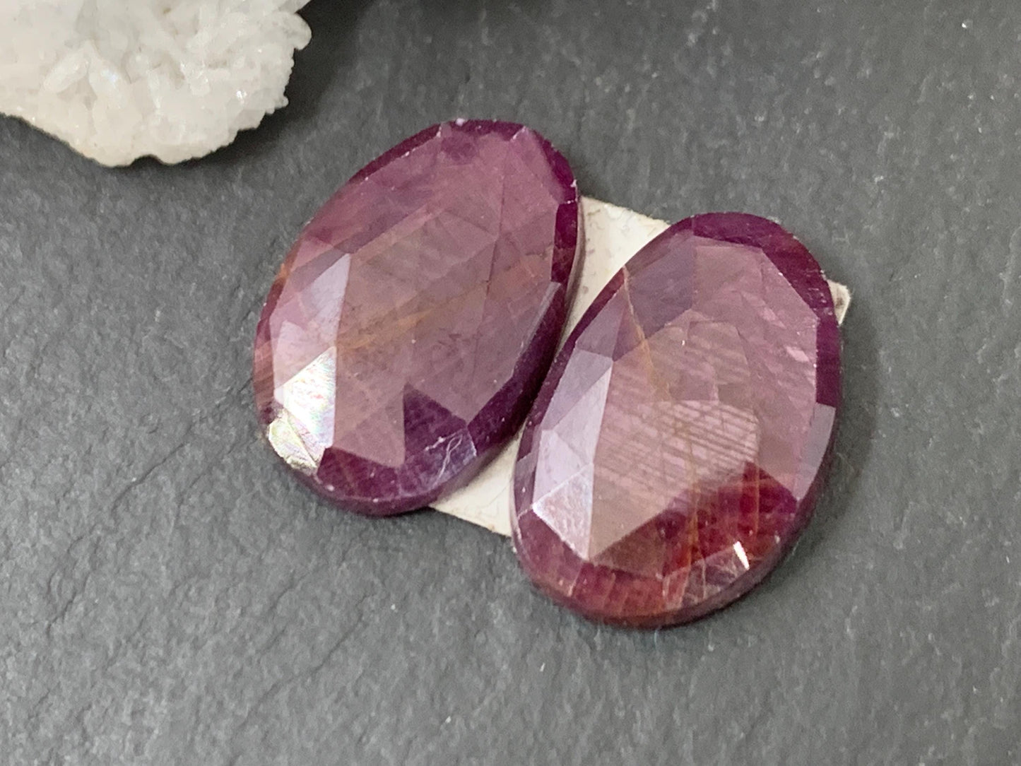 Faceted Ruby pair 8x14x3mm cabochon