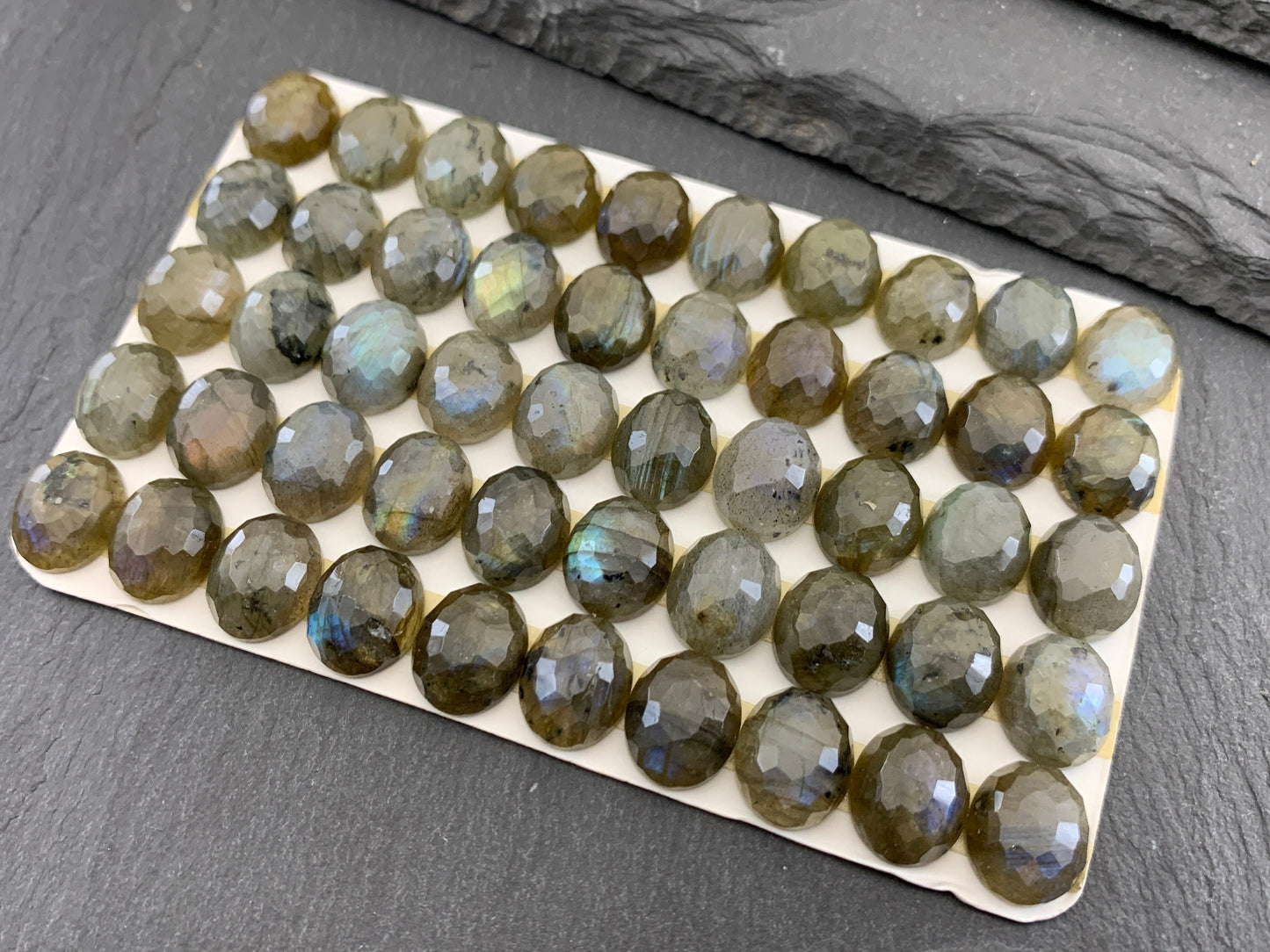 Faceted Labradorite oval 10x12mm Cabochon - Calibrated Cabochons