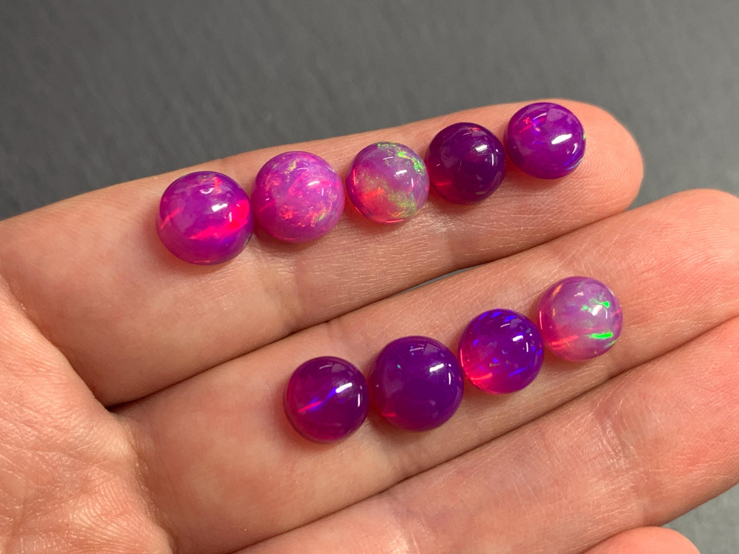 Ethiopian Opal round 8-9mm cabochon - Natural Opal smoked to purple color