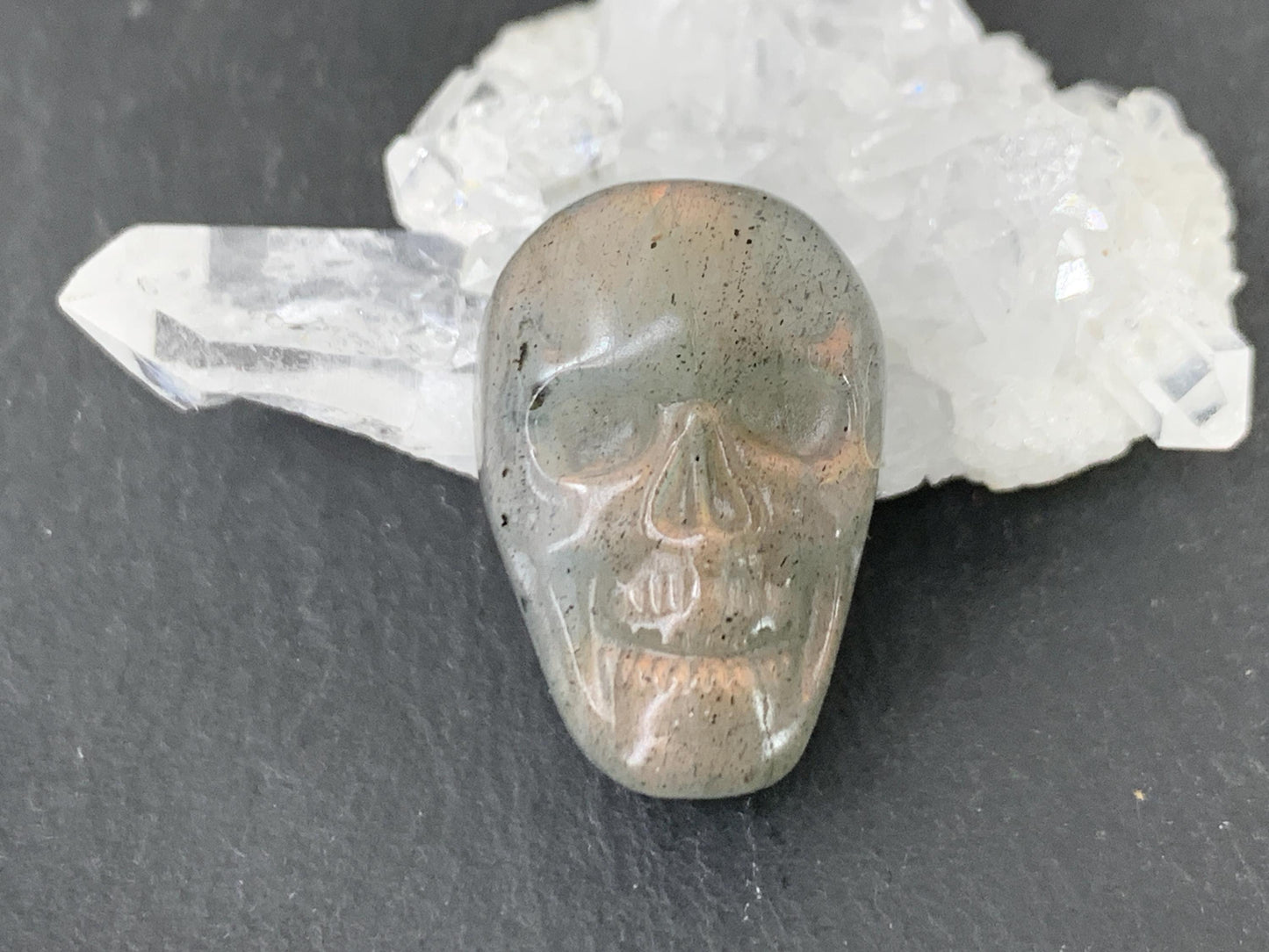 Labradorite Skull Cabochon 14x21mm - Natural Green Gemstone, Hand Carved