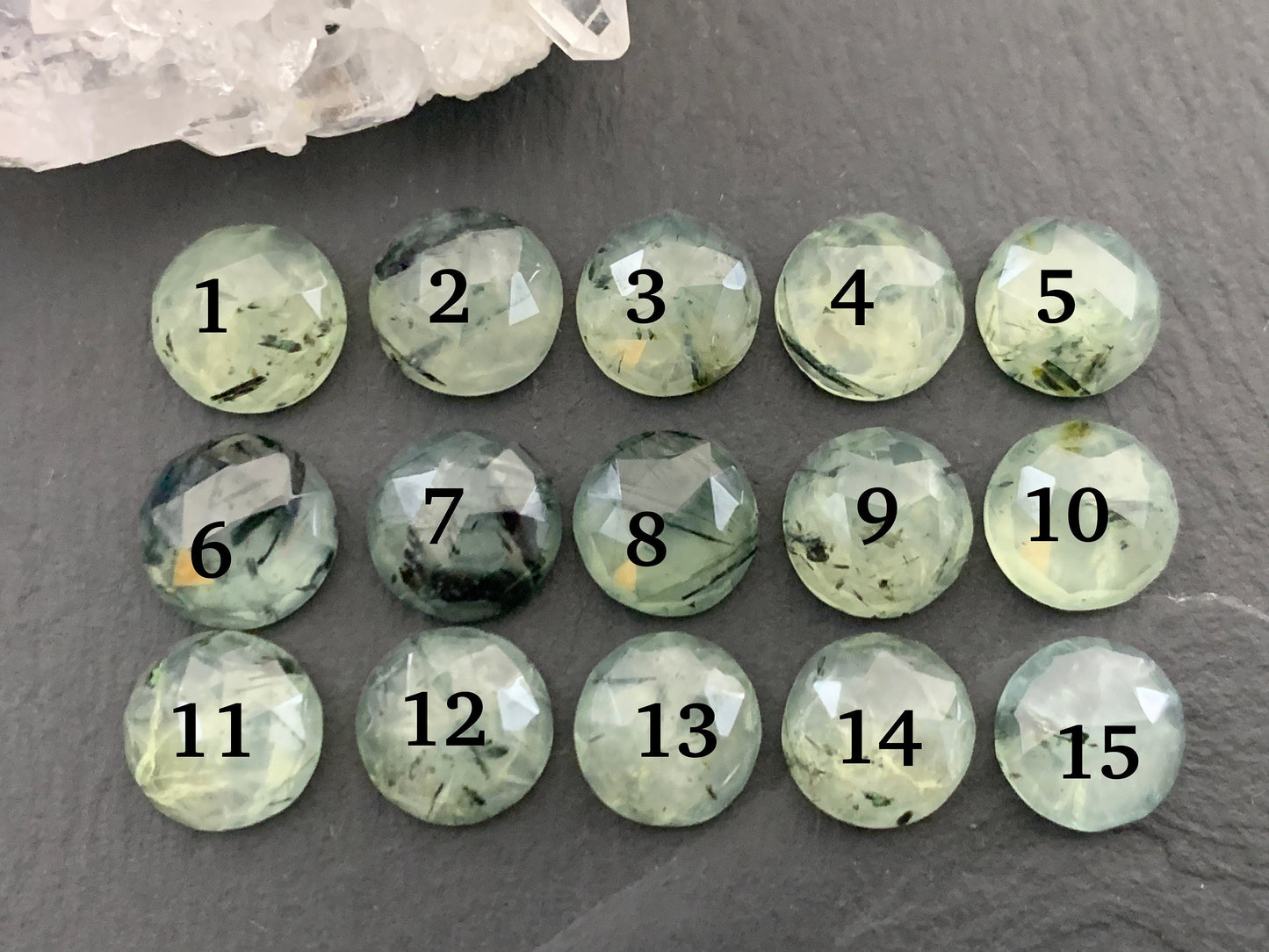 Faceted Prehnite round 10mm cabochon