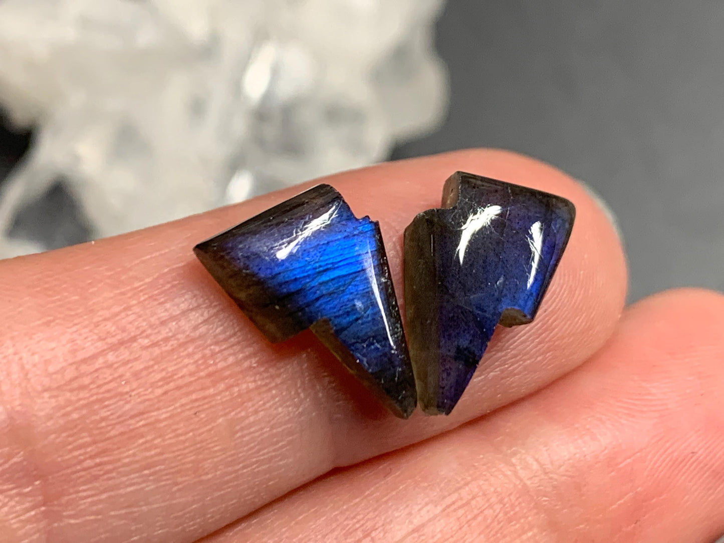 Labradorite lightning bolt pair 9x13mm cabochon