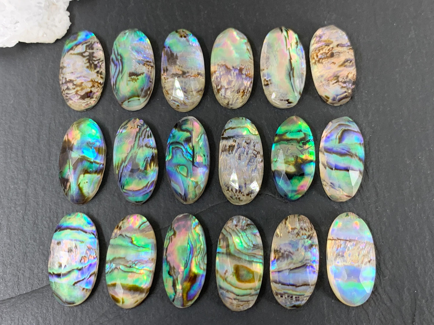 Faceted Abalone oval 10x20mm doublet cabochon