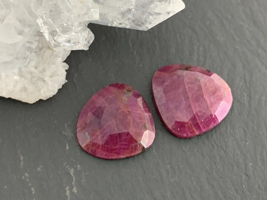 Faceted Ruby pair 12x13x3mm cabochon