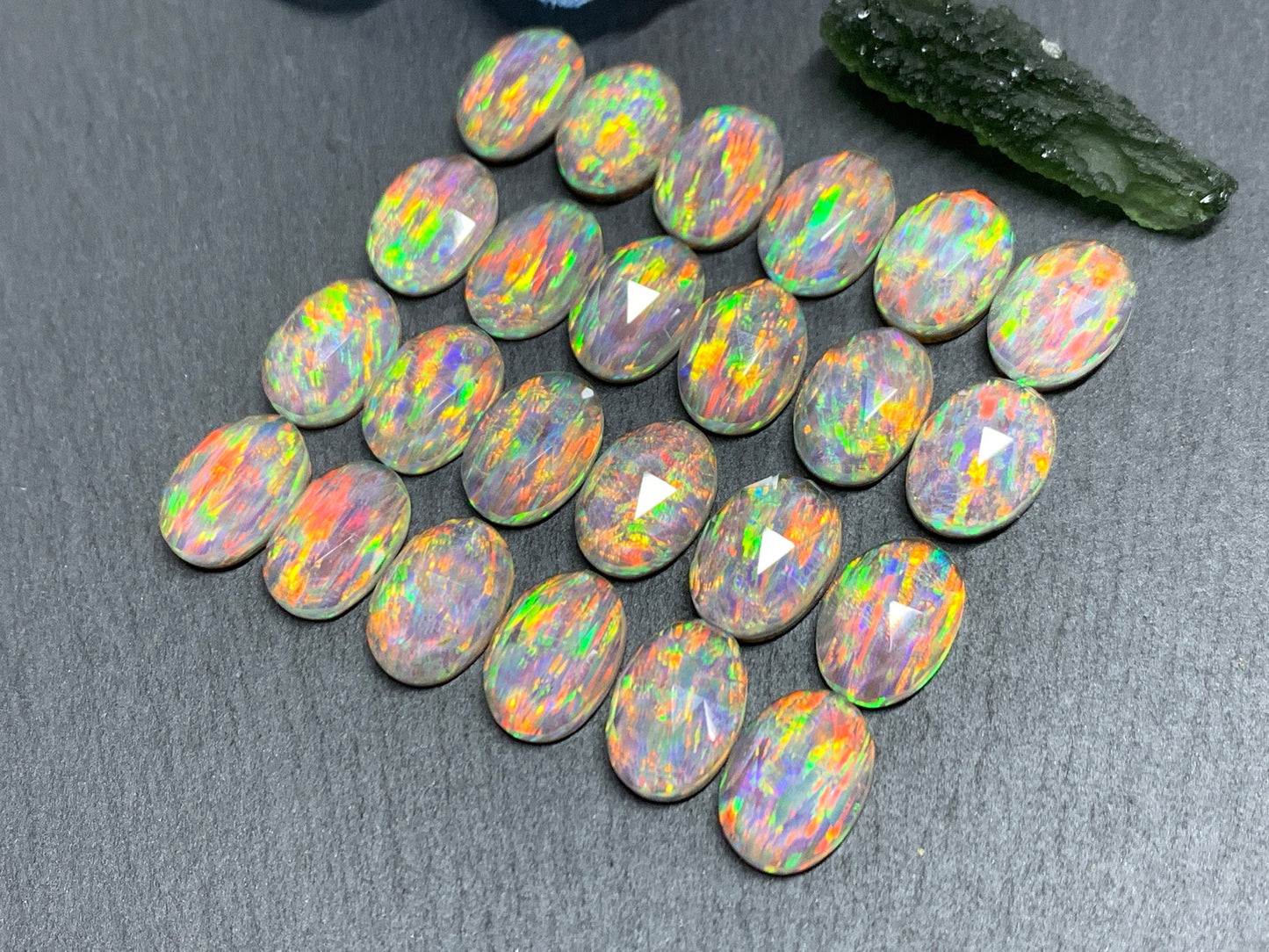 Faceted Aurora Opal oval 10x14mm cabochons - Doublet cabochons