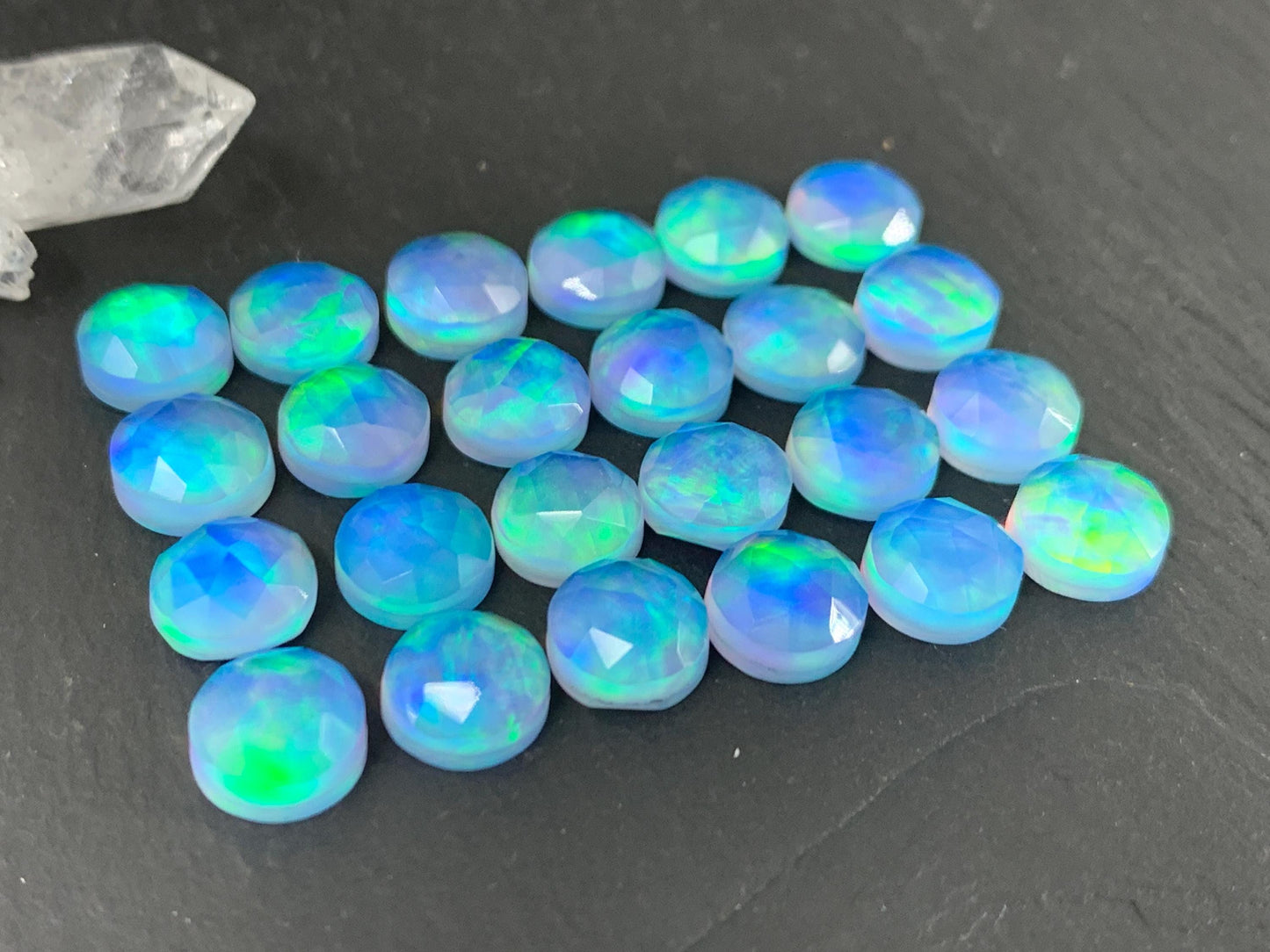 Faceted Aurora Opal Round 8mm Cabochon - Doublet Synthetic Gemstone