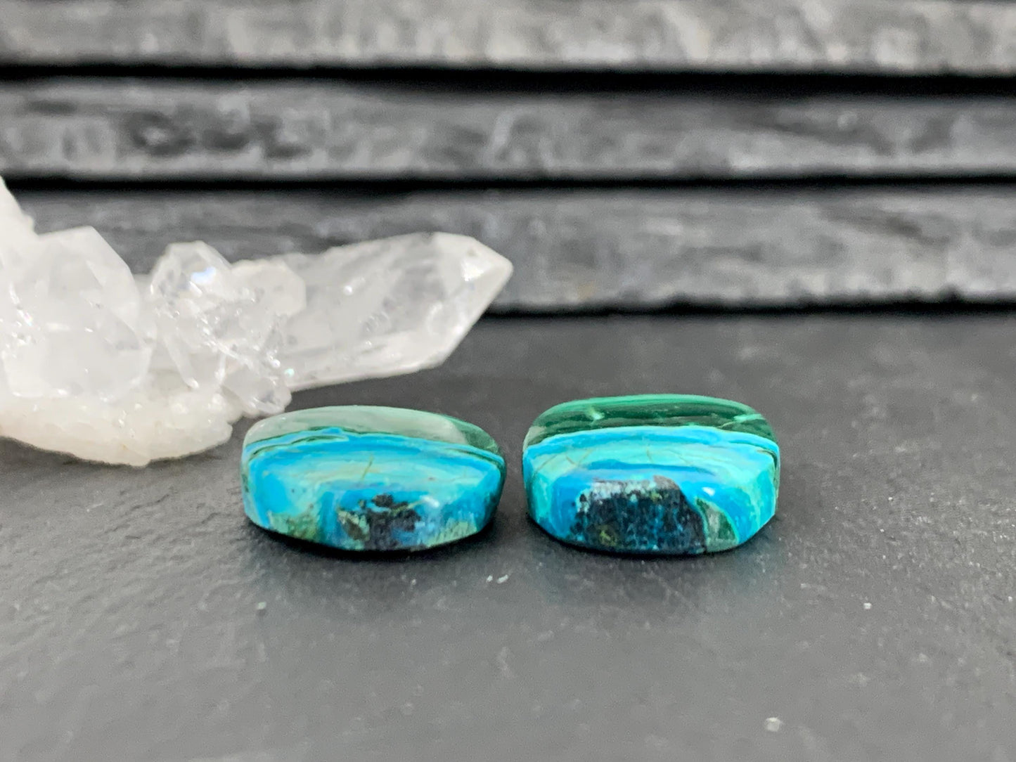Discounted Malachite Chrysocolla oval 14x22x4mm cabochon pair