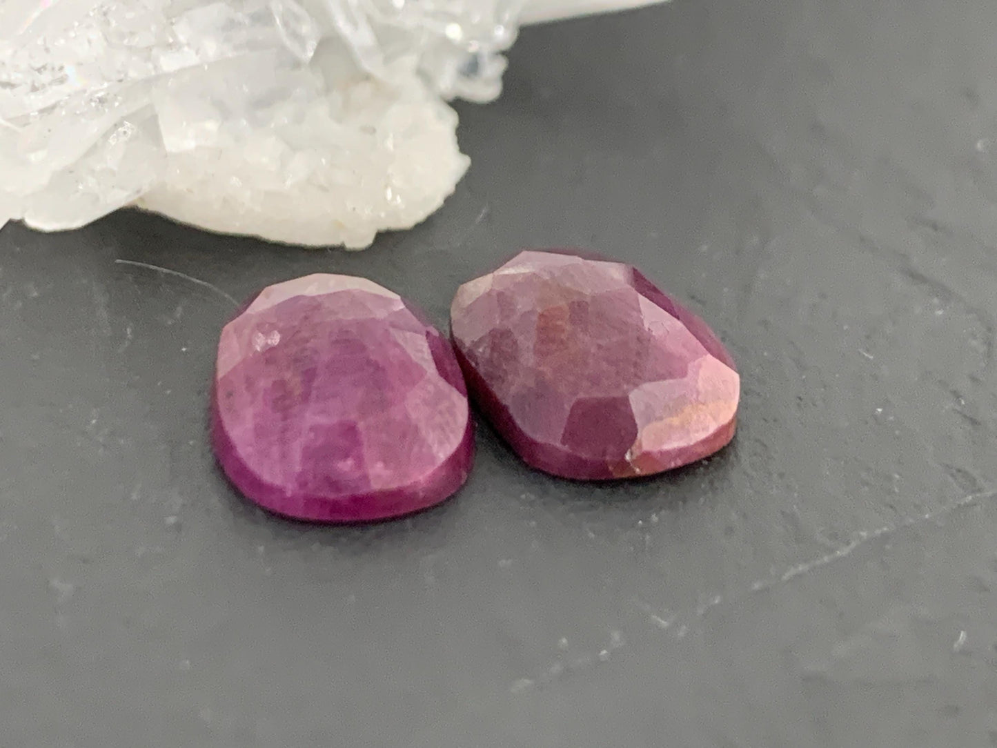 Faceted Ruby pair 8x13x3.5mm cabochon