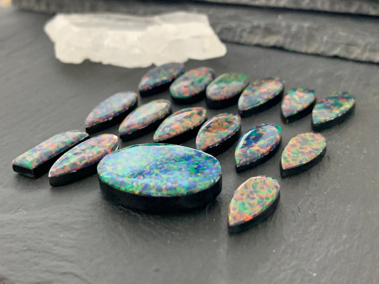Aurora Opal pear, oval 16-20mm long cabochon/ select your cabochon - Doublet cabochon