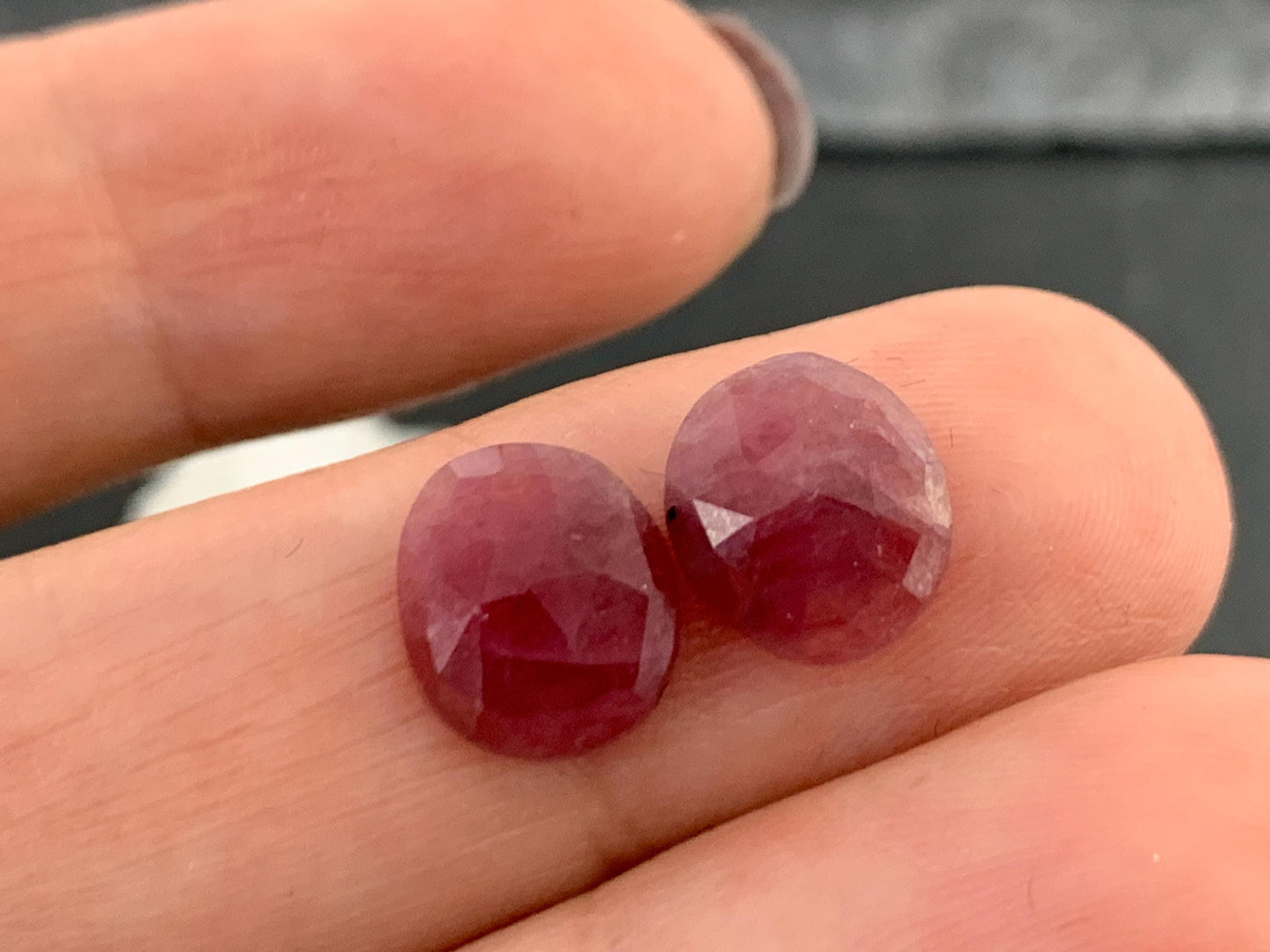 Faceted Ruby pair 8x9x3mm cabochon