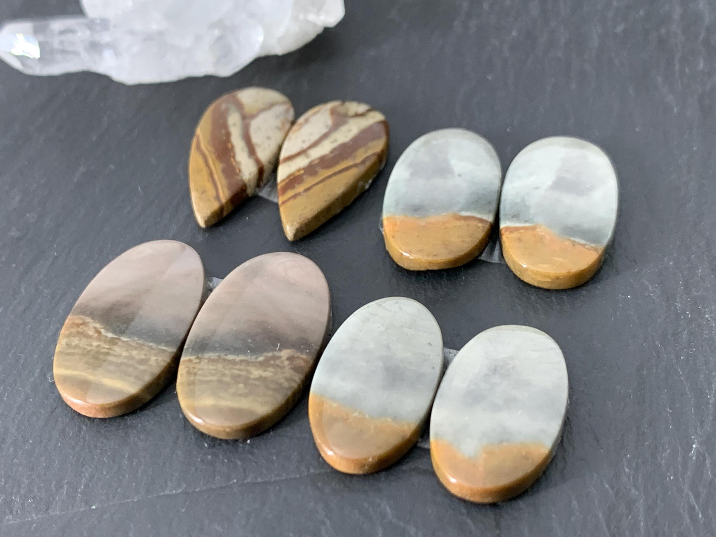 Polychrome Jasper cabochon pair