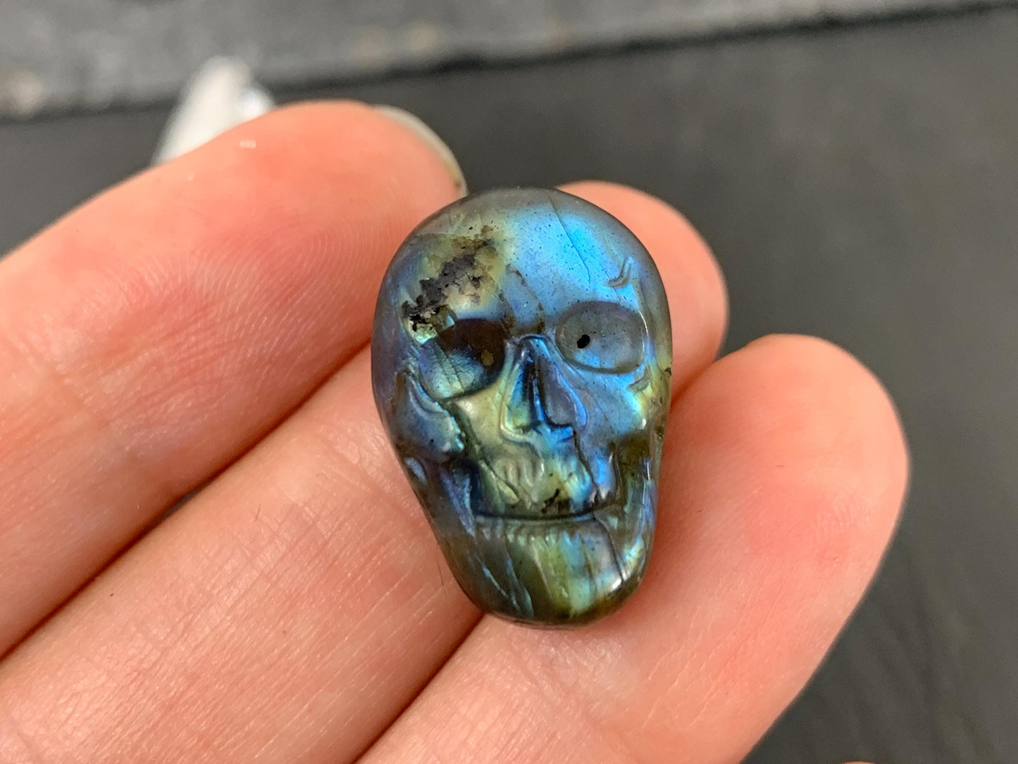 Labradorite Skull Cabochon 15x21mm - Natural Green Stone Flat Back Gem