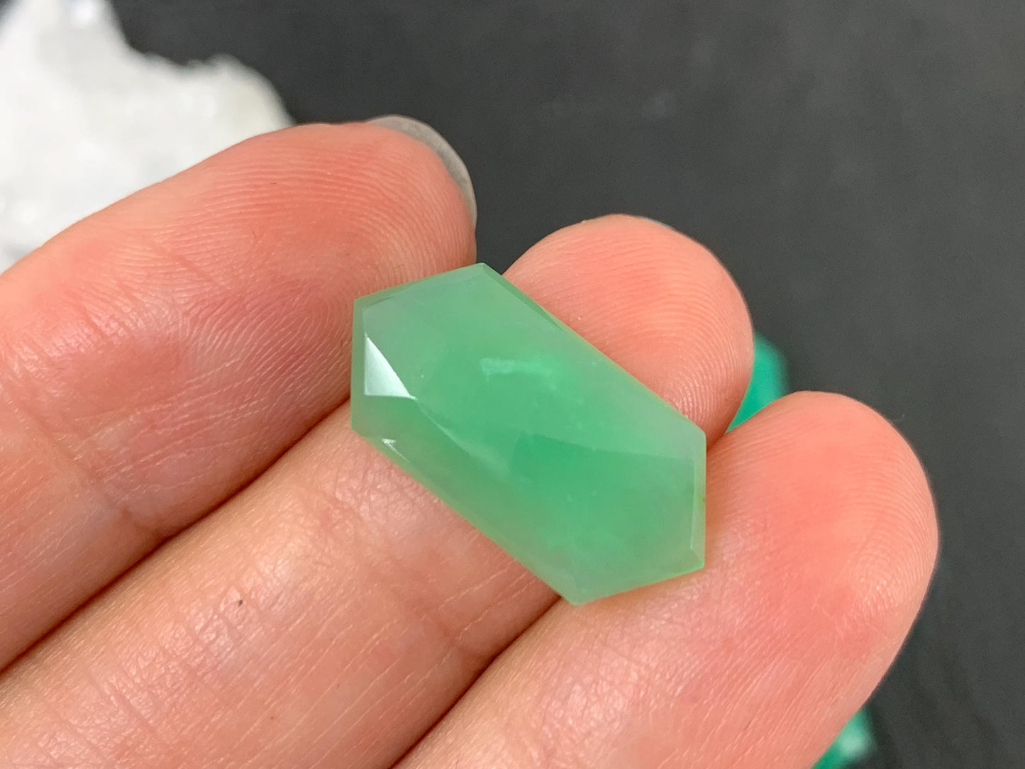 Faceted Chrysoprase Cabochon - Long Hexagon 10x20mm Rose Cut Green Gemstone