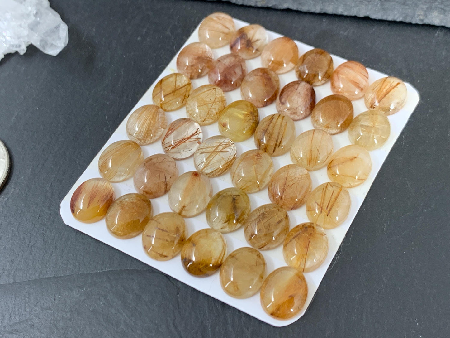 Rutilated Quartz oval 10x12mm cabochon - Calibrated cabochons