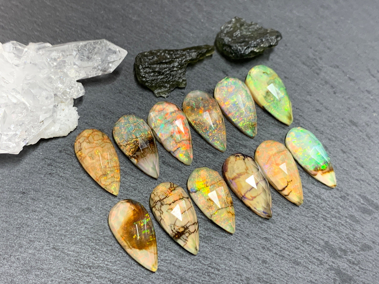 Faceted Monarch Opal pear 10x20mm doublet cabochons - Doublet cabochons