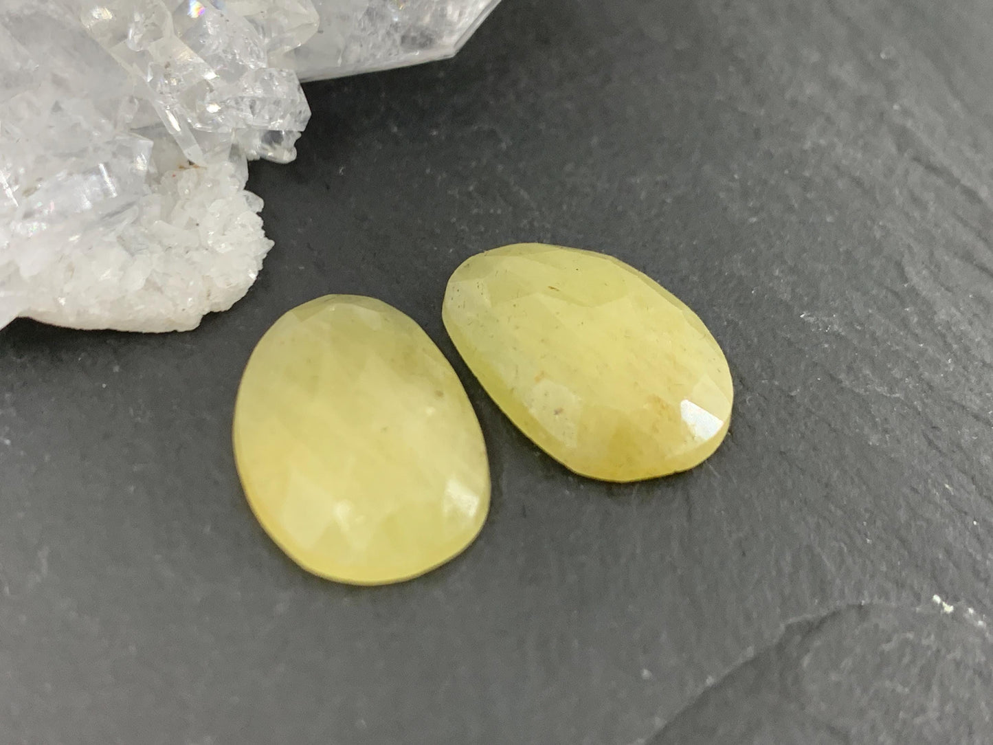 Faceted Yellow Sapphire pair 11x16x4mm cabochon