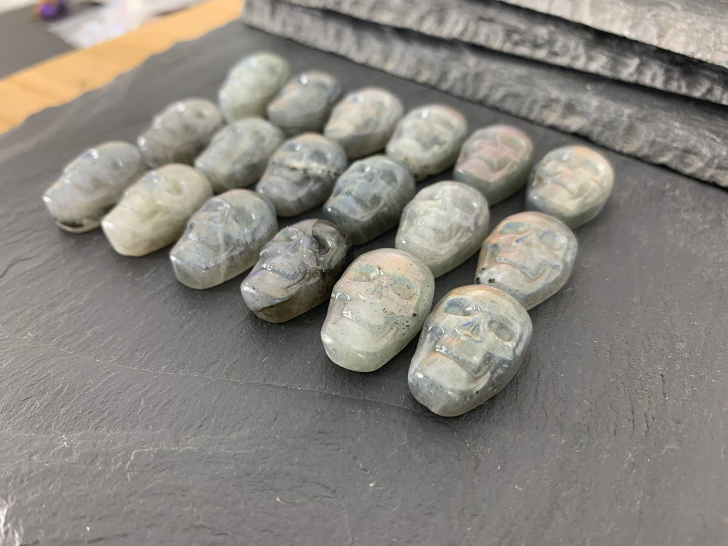 Labradorite Skull Cabochon - Natural Blue Flash Stone, Hand Cut Skulls, Unique Gemstone Art
